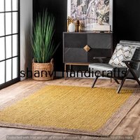 Handgeflechtter Boho Beige Und Gelber Reiner Jute Bereich Teppich Home Decor Teppiche Schöner Bodendekor von ShanviHandicrafts