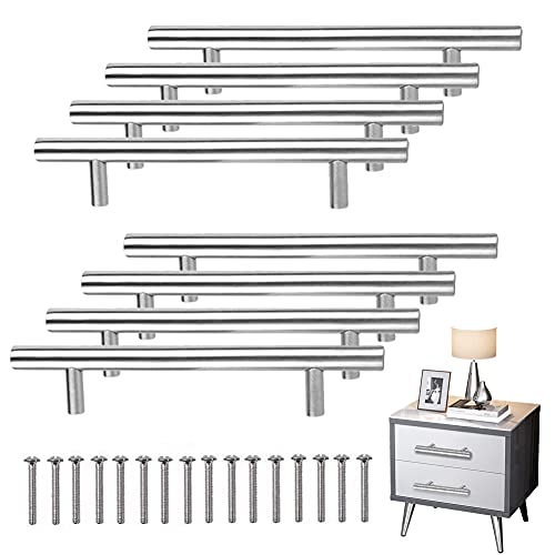 Shao hua 8 Stück T- Bar Küchengriffe mit Schrauben (200 mm), Edelstahl, Möbelgriff, Küchenlochabstand von 128 mm, für Schranktüren, Griffe für Küchentür, 8 Stück von Shao hua