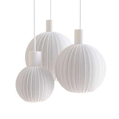LED Pendelleuchte Ball Straight by Martin Žampach | Shapes - Decorations | Design Lampenschirm E27 | Biologisch abbaubares PLA | Minimalistisch (3er-Set (15cm/20cm/25cm) - Schirm + Kabel (Leuchte)) von Shapes - Decorations