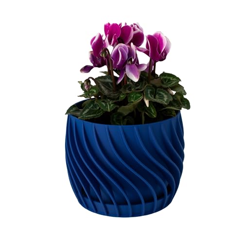 Shapes - Decorations The Plant Pot - Blumentopf mit integriertem Unterteller, 100% 3D-Druck, Spiraloptik (Blau) von Shapes - Decorations