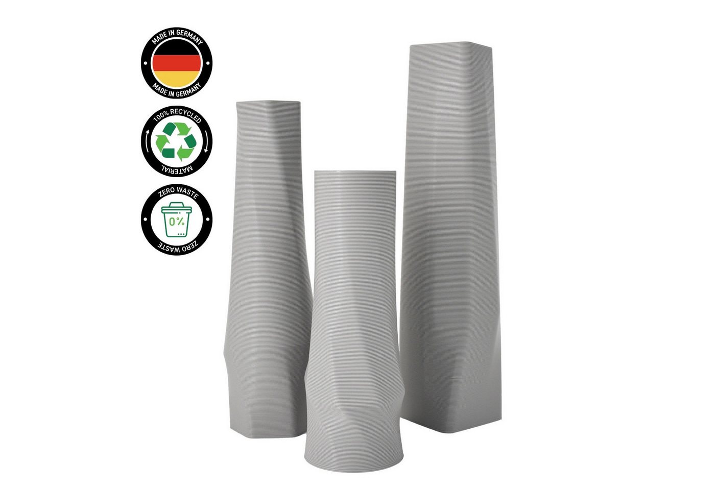 Shapes - Decorations Dekovase geometrio. (basic), 3D Vasen, 3er Set, 3D Dekovase, 100% 3D-Druck (3er Spar-Set, 3 Vasen in verschiedenen Größen), Wasserdicht, Leichte Struktur innerhalb des Materials (Rillung) von Shapes - Decorations