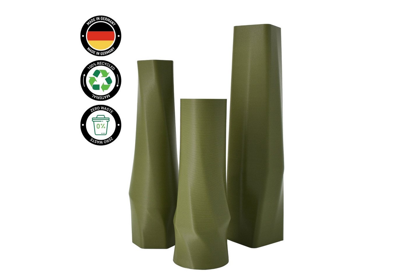 Shapes - Decorations Dekovase geometrio. (basic), 3D Vasen, 3er Set, 3D Dekovase, 100% 3D-Druck (3er Spar-Set, 3 Vasen in verschiedenen Größen), Wasserdicht, Leichte Struktur innerhalb des Materials (Rillung) von Shapes - Decorations
