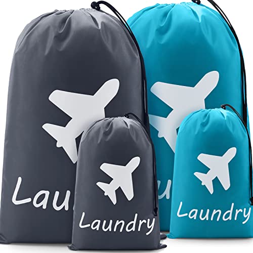 4 Stück Reise Wäschesäcke, Reise Organizer Tasche mit Nylon Kordelzug Maschinen Waschbar Schmutzige Kleidung Organizer Blau Grau Wäschebeutel Taschen Reise Zubehör für Korb Lager Haus von Shappy