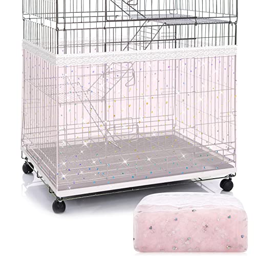 Große Vogelkäfig Abdeckung Käfig Schutznetz Universell Vogelkäfig Nylonnetz mit Funkelnd Sterne Vogelsand Vogelfutter Samenfänger Quadratischer Käfig Zubehör für Sittich Papagei (Rosa, XL) von Shappy