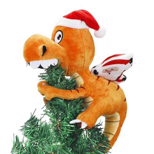 Shappy Weihnachtsbaumspitze Weihnachtsmann reitet Dinosaurier Ornament Lustige Weihnachtsdekoration Vorhang Krawatte für Baum Weinflasche Zuhause Kinder Erwachsene von Shappy