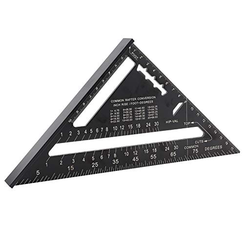 Dreieckslineal, 7 Zoll metrische/imperiale Aluminiumlegierung Schwarz Dreieck Winkel Winkelmesser Layout Messwerkzeug für Bauherren, Winkelmesser(Metric) von Sharainn