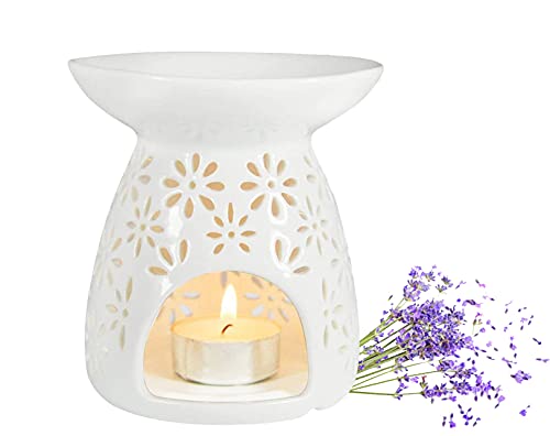 Sharemee - Keramik Diffuser Kerze Oil Candle lamp Diffusor Kerze Brenner Teelicht Halter weiße(Blume) von Sharemee