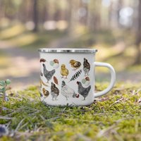Hühner Emaille Tasse ~ Kaffee Oder Tee 12 Oz. Original Aquarell Gemälde von ShariSasserDesigns