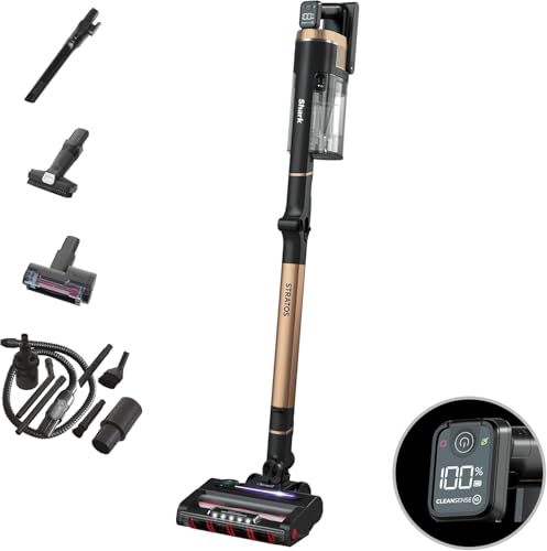 Shark Stratos Akku-Staubsauger Kabellos, PowerFins Plus, 60 Min. Laufzeit, Anti Hair Wrap und CleanSense IQ Staubsauger, mit Auto-Kit, Haustier-, Fugen- und Multi-Oberfläche-Aufsatz, Kupfer IZ400EUTBK von Shark