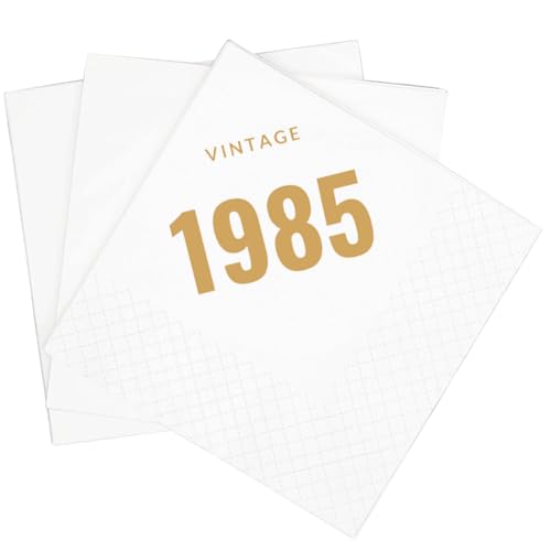 SharkBliss Cocktail-Servietten zum 40. Geburtstag, Vintage-Stil, 1985, 100 Stück, goldfarben, 1985, Einweg-Papierservietten für den 40. Geburtstag, 2-lagig, 12,7 x 12,7 cm (1985 Gold) von SharkBliss