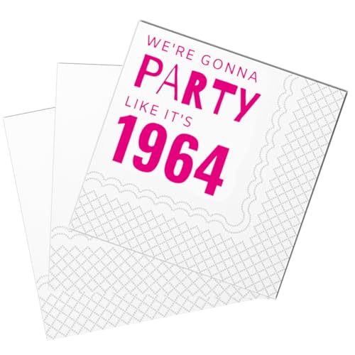 SharkBliss Cocktail-Servietten zum 60. Geburtstag, Rosa, We're Gonna Party Like It's 1964, 60. Geburtstag, Papierservietten für Damen, 60. Geburtstag, Dekoration, 2-lagig, 12,7 x 12,7 cm (1964), Pink von SharkBliss