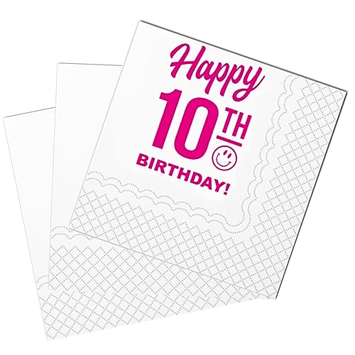SharkBliss Lustige Cocktail-Servietten 10. Geburtstag, 50 Stück Papierservietten, 2-lagig, 12x12 cm (Rosa, Happy 10th Birthday) von SharkBliss