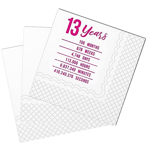 SharkBliss Lustige Cocktail-Servietten 13. Geburtstag, 50 Stück Papierservietten, 2-lagig, 12x12 cm (Rosa, 13 Years ...) von SharkBliss