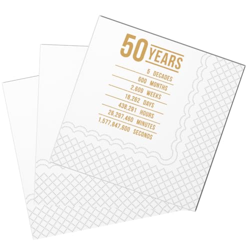 SharkBliss Lustige Cocktail-Servietten 50. Geburtstag, 50 Stück Papierservietten, 2-lagig, 12x12 cm (Gold, 50 Years 5 Decades ...) von SharkBliss