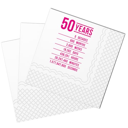 SharkBliss Lustige Cocktail-Servietten 50. Geburtstag, 50 Stück Papierservietten, 2-lagig, 12x12 cm (Rosa, 50 Years 5 Decades ...) von SharkBliss