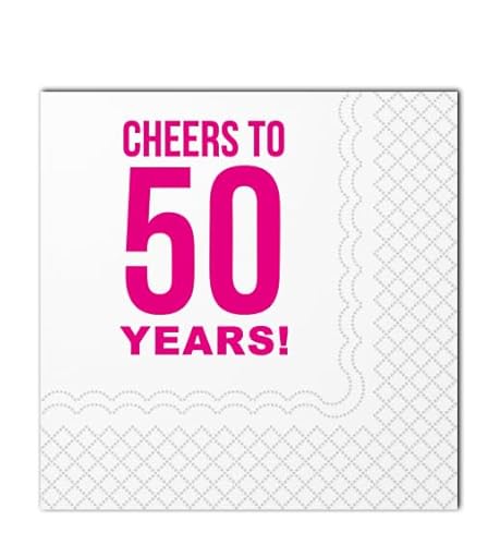 SharkBliss Lustige Cocktail-Servietten 50. Geburtstag, 50 Stück Papierservietten, 2-lagig, 12x12 cm (Rosa, Cheers to 50 Years) von SharkBliss
