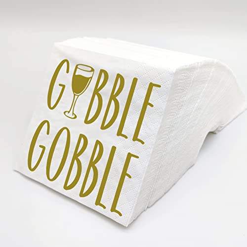 SharkBliss Thanksgiving Servietten, 100 Stück Gobble Gobble Einweg-Papierservietten für Getränke, Cocktail-Servietten für Truthahn, Urlaub, Ernte, Herbst, Party, 2-lagig, 12.7x12.7 cm (Gobble Gold) von SharkBliss