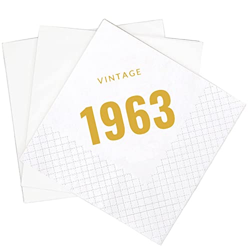 SharkBliss Vintage 1963 60. Geburtstag Cocktail-Servietten, 100 Stück, goldfarben, Vintage 1963 60. Geburtstag, Papierservietten, für Sie und Ihn, 60. Geburtstag, 2-lagig, 12.7x12.7 cm (Vintage 1963) von SharkBliss