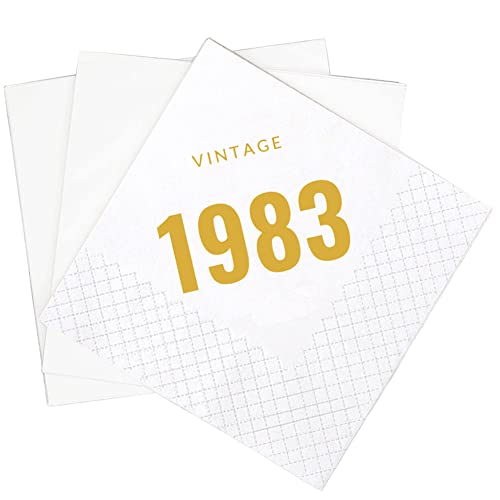 SharkBliss Vintage 1983 40. Geburtstag Cocktail-Servietten, 100 Stück, goldfarben, Vintage 1983, 40. Geburtstag, Papierservietten für Sie und Ihn, 2-lagig, 12,7 x 12,7 cm (Vintage 1983) von SharkBliss