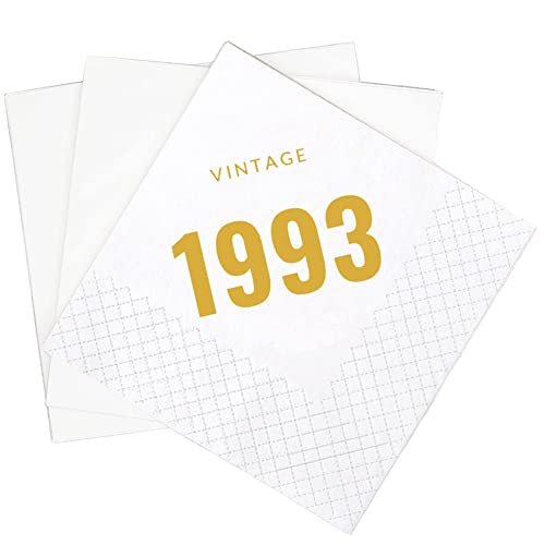 SharkBliss Vintage 1993 30. Geburtstag Cocktail-Servietten, 100 Stück, goldfarben, Vintage 1993 30. Geburtstag, Papierservietten, für Sie dreißig Geburtstag, 2-lagig, 12,7 x 12,7 cm (Vintage 19930. ) von SharkBliss