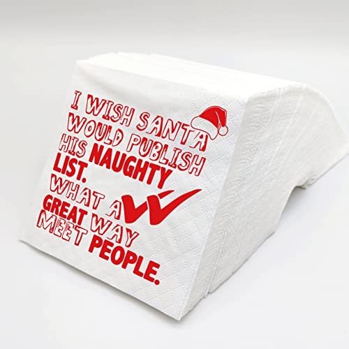 SharkBliss Weihnachtliche Cocktail-Servietten, 100 Stück, I Wish Santa Would Publish His Naughty List", lustige Weihnachtspapierservietten für Weihnachten, Urlaub, Abendessen, Tischdekoration, von SharkBliss