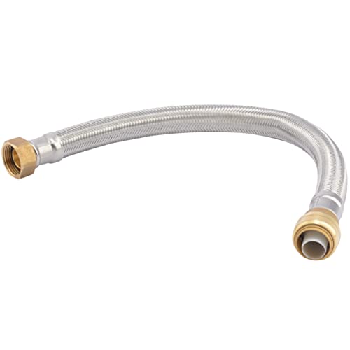 SharkBite 3/4 Zoll x 3/4 Zoll FIP x 18 Zoll Edelstahl Geflochten Flexibler Warmwasserbereiter Anschluss, Push To Connect Messing Sanitärarmatur, PEX Rohr, Kupfer, CPVC, PE-RT, HDPE, U3088FLEX18LF von Sharkbite