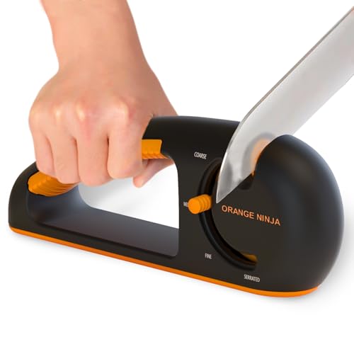 Orange Ninja 4-Stage Knife Sharpener - Premium Kitchen Knife Sharpeners - Adjustable Handheld Manual Knife Sharpeners for Kitchen Knives, Pocket knife Sharpener, Chef & Serrated Knife by Sharp Pebble von Sharp Pebble