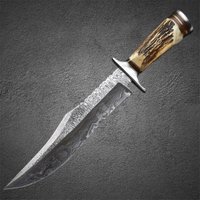 Handgefertigtes Damast Bowiemesser - 13 Zoll Feststehende Klinge Mit Hirschgeweihgriff & Lederscheide Individuell Graviertes Jagdmesser von SharpBladeHub