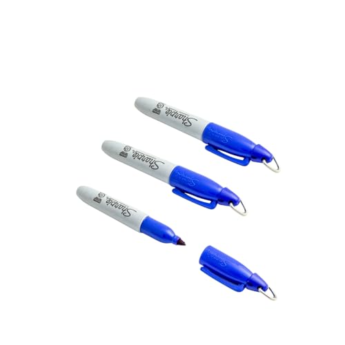 Sharpie Mini-Permanentmarker, feine Spitze, Taschenformat mit Schlüsselring, blaue Tinte, lose verpackt in einer Plastiktüte, 3 Stück von Sharpie