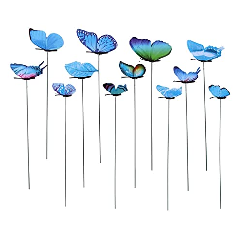 Sharplace 12 Schmetterlingspfahl für Den Außenbereich, Blumentopf, Beet, Garten, Dekorative Schmetterlinge, 4 Größen, Blau von Sharplace