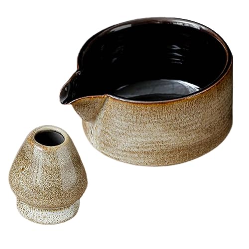 Sharplace 2X traditionelle Matcha-Schüssel und Chasen-Ablage, handgefertigte Moderne japanische Teezeremonie aus Keramik, Salatbrei-Schüssel, Tasse und, Weiß von Sharplace