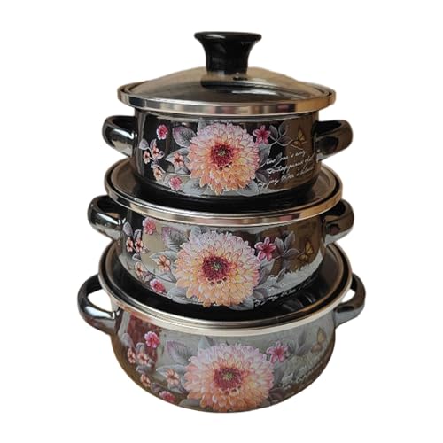 Sharplace 3X Emaille-Suppentöpfe mit Griffen, Blumenspiegelglasur, leicht, mit Deckel, Emaille-Töpfe zum Kochen für Buffet im Restaurant zu Hause Sharplace 3X Emaille-Suppentöpfe mit Griffen, Blumenspiegelglasur, leicht, mit Deckel, Emaille-Töpfe zum Kochen für Buffet im Restaurant zu Hause von Sharplace