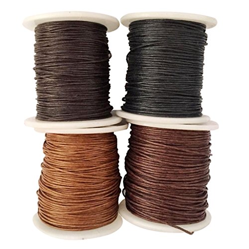 Sharplace 4 Stück Makramee-Baumwollkordel für Armbänder, 80 M x 1 MM Gewachste Baumwollkordel, natürliches Baumwollband, Vintage Kordelgarn für Armbänder Halsketten Perlen Fädeln Schmuck DIY Basteln von Sharplace