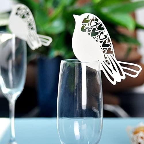 Sharplace 50pcs Weiß Vogel TischKarteikartenn ans Glas PlatzKarteikartenn NamensKarteikartenn Weinglas Cup Champagnerglas KarteikarteniKarteikartenn Glasanhänger Tischdeko von Sharplace