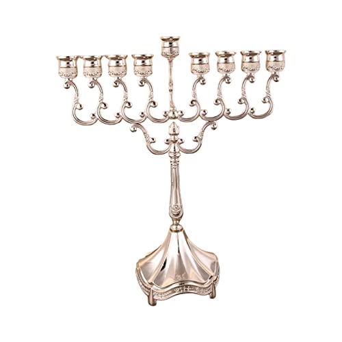 Sharplace Chanukka Menorah Kandelaber aus Metall, 9 Zweige, Kerzenhalter für die Dekoration des Esstisches, Argent von Sharplace