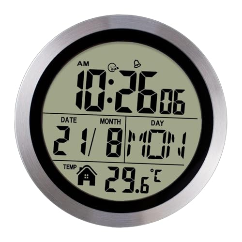 Sharplace Digitaler Wecker, Desktop-Uhr, 12 Stunden/24 Stunden, rund, leicht, Wanduhr zum Aufhängen, Schlummerfunktion für Büro und Küche, Aluminiumrahmen von Sharplace