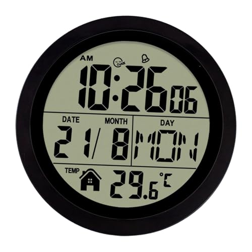 Sharplace Digitaler Wecker, Desktop-Uhr, 12 Stunden/24 Stunden, rund, leicht, Wanduhr zum Aufhängen, Schlummerfunktion für Büro und Küche, Schwarz von Sharplace