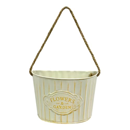 Sharplace Eisen Hängekorb für Pflanzen Halbkreisförmige Wanddekoration mit Aufhängeseil für Wohnung Außenbereich, Milchig von Sharplace