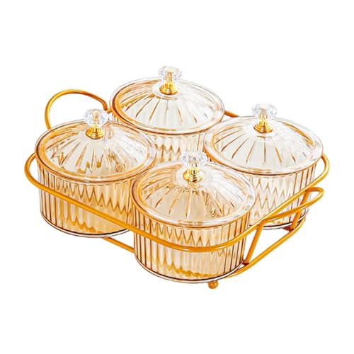Sharplace Geteilte Servierschalen, Vorspeisentablett, modern mit Deckel, Lebensmittelaufbewahrungsbox, Snackplatte für den Keks-Desktop, Bernstein 4 Schalen von Sharplace