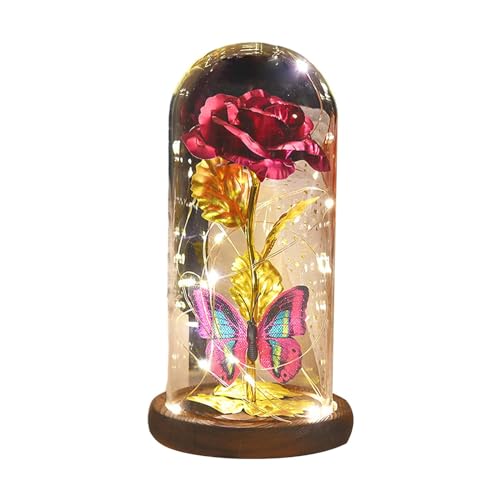 Sharplace Glas-Rosen-Blumen-Geschenk, LED-Rosen-Schmetterlingslampe, Nachttischlampe, Rosen-Blumen-Geschenke für Frauen, Jahrestag, Weihnachten, Hochzeit, Rot von Sharplace