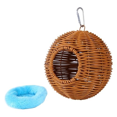Sharplace Hängendes aus Rattanimitat, Hängemattenbetthütte, Geschenk, handgewebtes Papageienhaus mit Kissen für Blauhäher, kleine und mittelgroße, Einzelloch Blau Sharplace Hängendes aus Rattanimitat, Hängemattenbetthütte, Geschenk, handgewebtes Papageienhaus mit Kissen für Blauhäher, kleine und mittelgroße, Einzelloch Blau von Sharplace