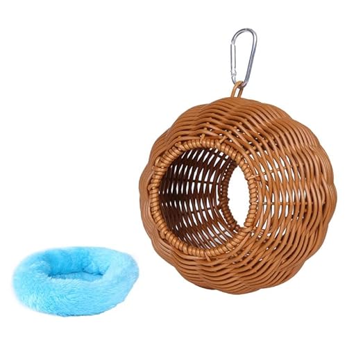 Sharplace Hängendes aus Rattanimitat, Hängemattenbetthütte, Geschenk, handgewebtes Papageienhaus mit Kissen für Blauhäher, kleine und mittelgroße, Zwei Löcher Blau Sharplace Hängendes aus Rattanimitat, Hängemattenbetthütte, Geschenk, handgewebtes Papageienhaus mit Kissen für Blauhäher, kleine und mittelgroße, Zwei Löcher Blau von Sharplace