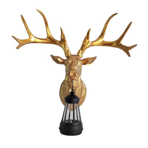 Sharplace Hirsch-Wandlampe, Hirsch-Skulptur, dekorativ, solarbetrieben, realistisch, modern, Wanddekoration, Tier-Wandkunst für Wohnzimmer, Bar, Außenbereich, Gold von Sharplace