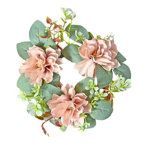 Sharplace Kerzenring Blumen, Säule Kerzenringe Kränze, Künstliche Rose Kerzenkranz, Blumenkerzenringe Kränze, Kleine Boho Kranz für Frühling Hochzeit Home Party Tabletop Dekoration, Rosa von Sharplace