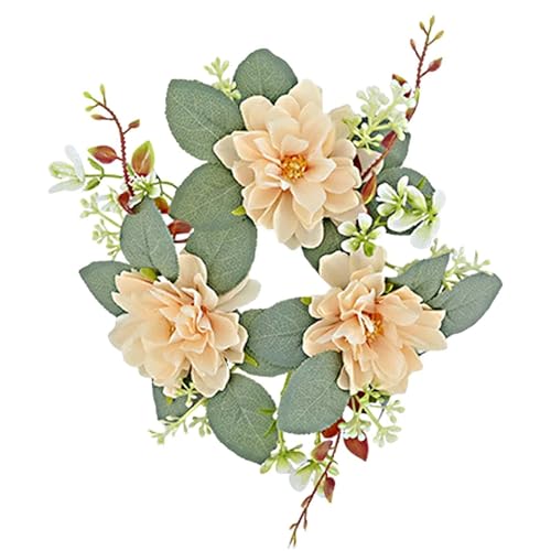 Sharplace Kerzenring Blumen, Säule Kerzenringe Kränze, Künstliche Rose Kerzenkranz, Blumenkerzenringe Kränze, Kleine Boho Kranz für Frühling Hochzeit Home Party Tabletop Dekoration, Sekt von Sharplace