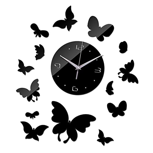 Sharplace Kreative Schmetterling Wanduhr DIY Acryl Spiegel Wandaufkleber Stumm Uhren Home Wohnzimmer Uhren Dekoration, Schwarz2 von Sharplace