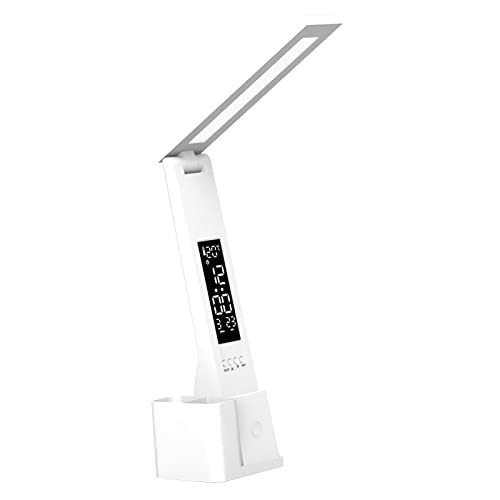 Sharplace LED-Schreibtischlampe, Tischlampe mit Kalender, Temperaturuhr, dimmbare, tragbare Nachtlicht-Leselampe für Büro, Schlafsaal, Zuhause, Geschenke, Einstecken von Sharplace