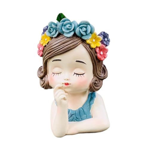 Sharplace Mädchen Blumentopf Blumenvase Skulptur Lebensechte Organizer Dekore Geschenk Pflanzenbehälter Arrangement für Indoor Outdoor Home Schreibtisch, Blauer Mantel von Sharplace