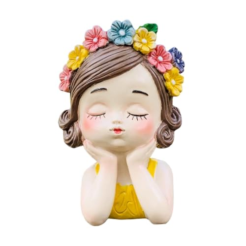 Sharplace Mädchen Blumentopf Blumenvase Skulptur Lebensechte Organizer Dekore Geschenk Pflanzenbehälter Arrangement für Indoor Outdoor Home Schreibtisch, Gelber Mantel von Sharplace