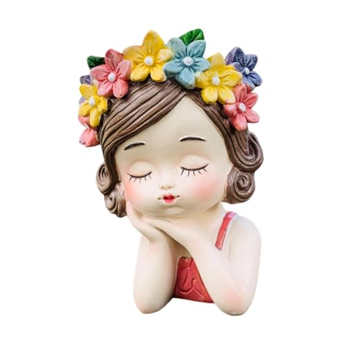 Sharplace Mädchen Blumentopf Blumenvase Skulptur Lebensechte Organizer Dekore Geschenk Pflanzenbehälter Arrangement für Indoor Outdoor Home Schreibtisch, Rosa Mantel von Sharplace